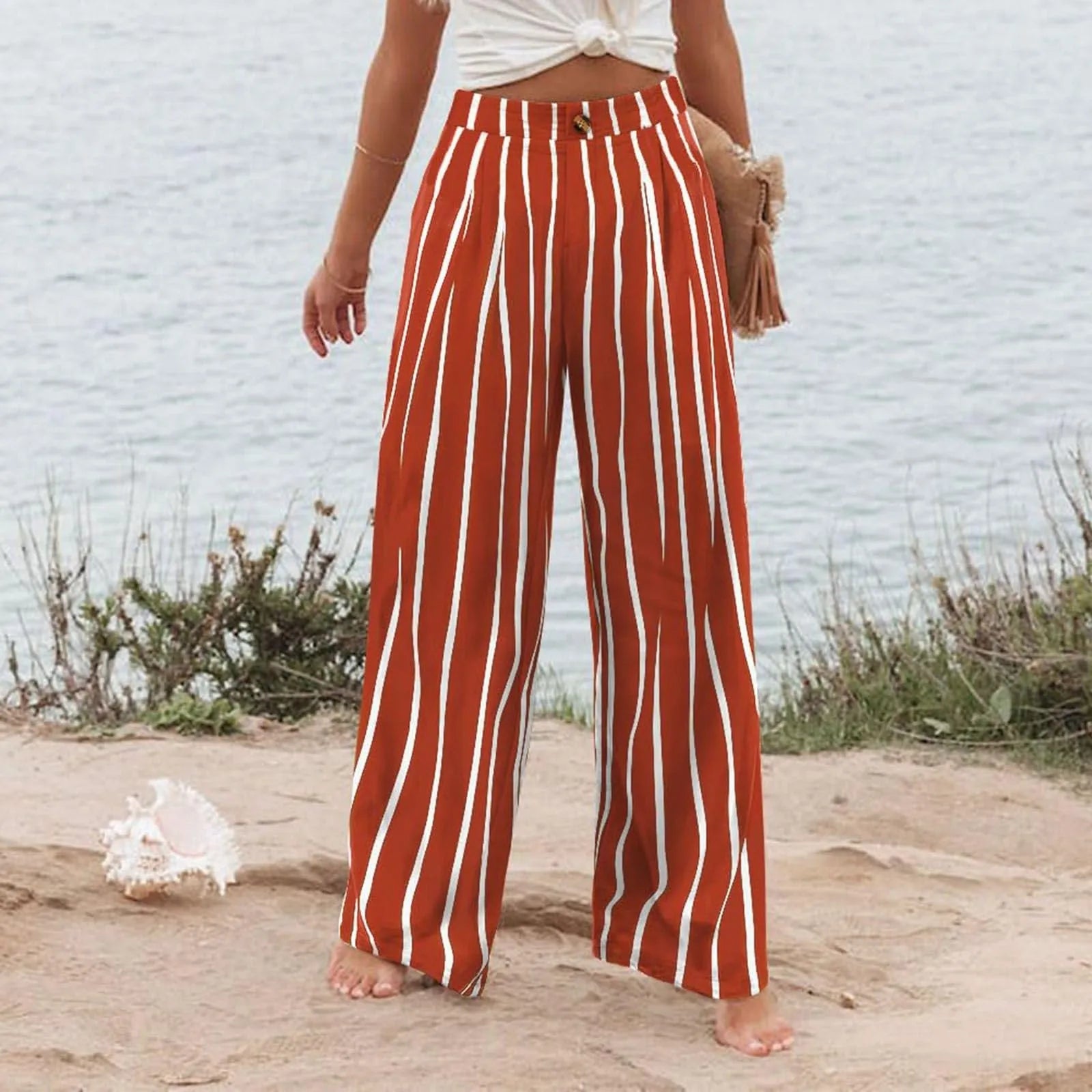Derika - Jeans Wide Leg de Tiro Alto con Rayas