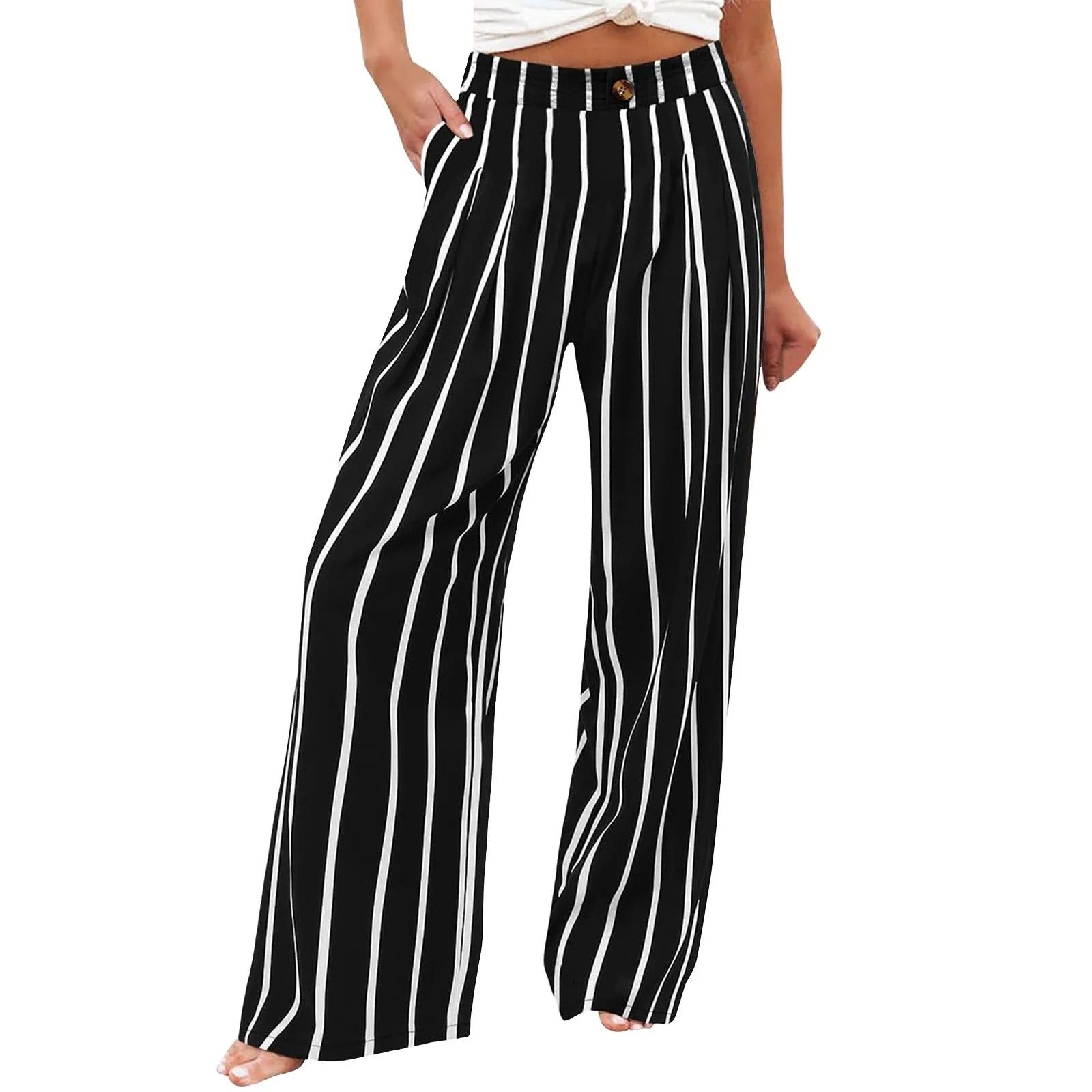 Derika - Jeans Wide Leg de Tiro Alto con Rayas