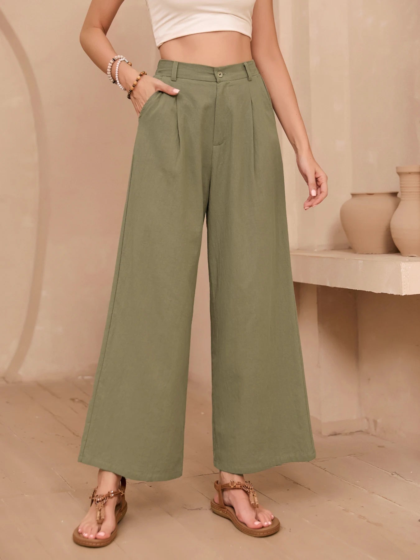 Carmen - Pantalón de Lino Casual con Bolsillos
