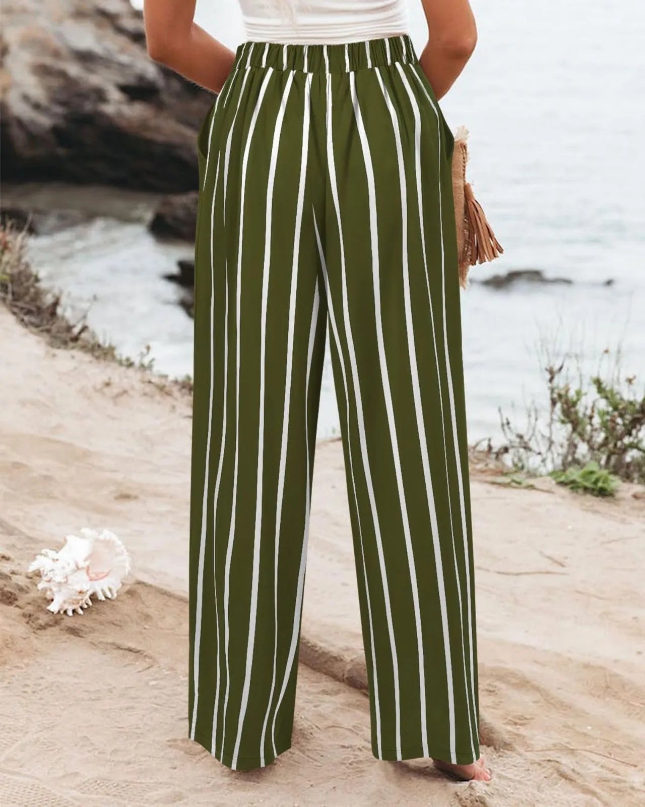Derika - Jeans Wide Leg de Tiro Alto con Rayas
