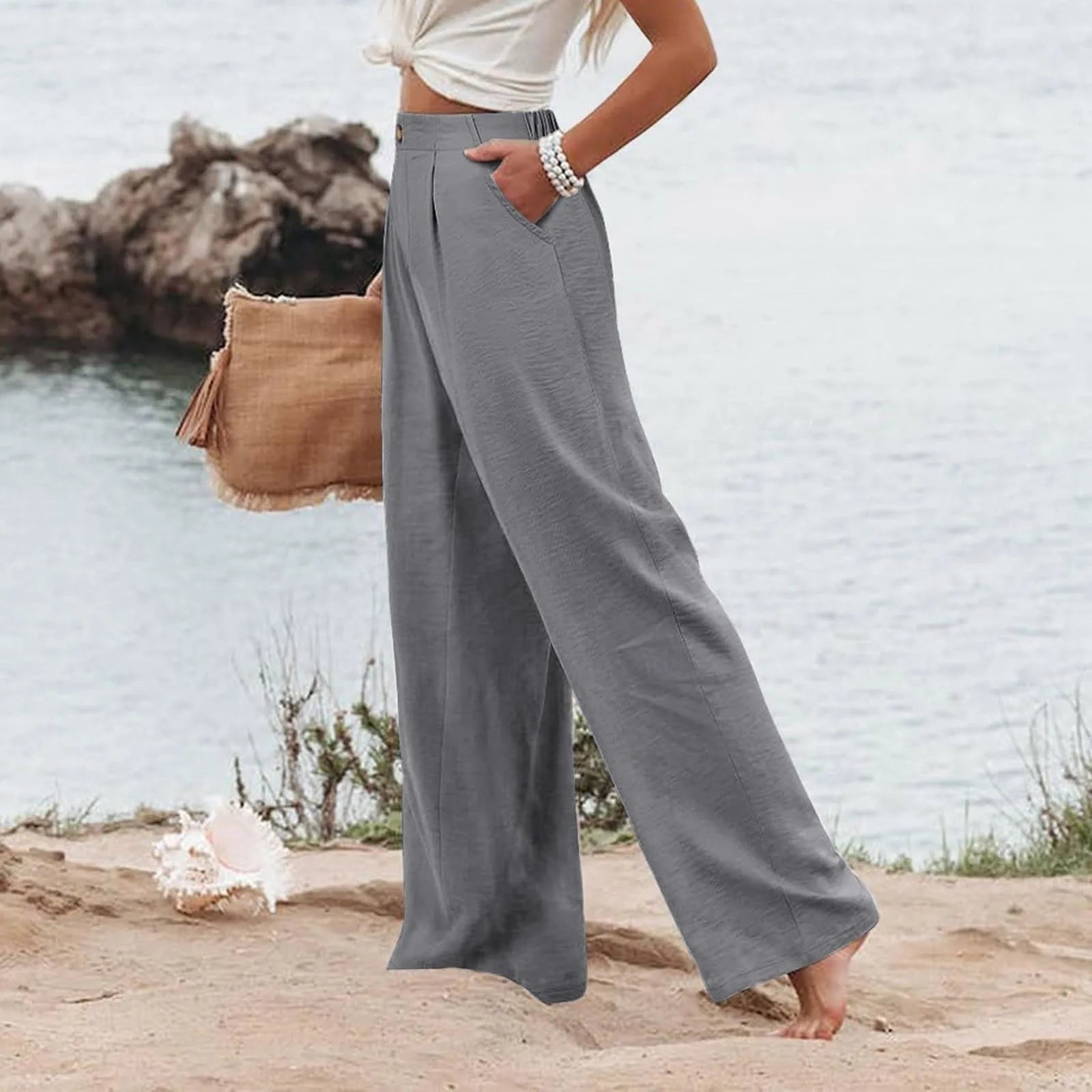 Derika - Jeans Wide Leg de Tiro Alto con Rayas