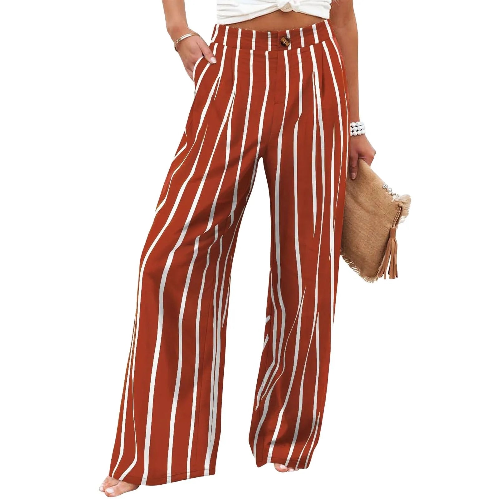 Derika - Jeans Wide Leg de Tiro Alto con Rayas