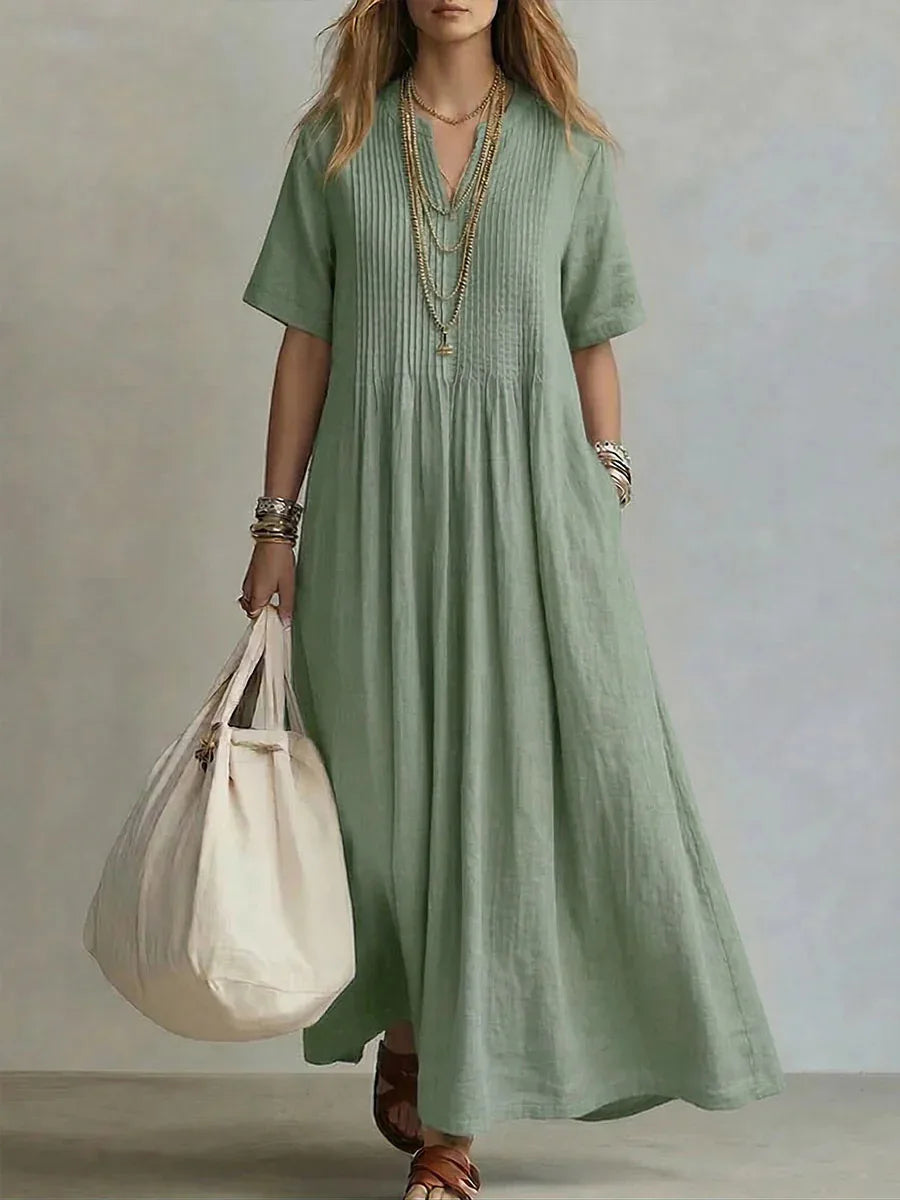 Patricia - Vestido Corte Suelto, Escote en V y Estilo Casual Elegante