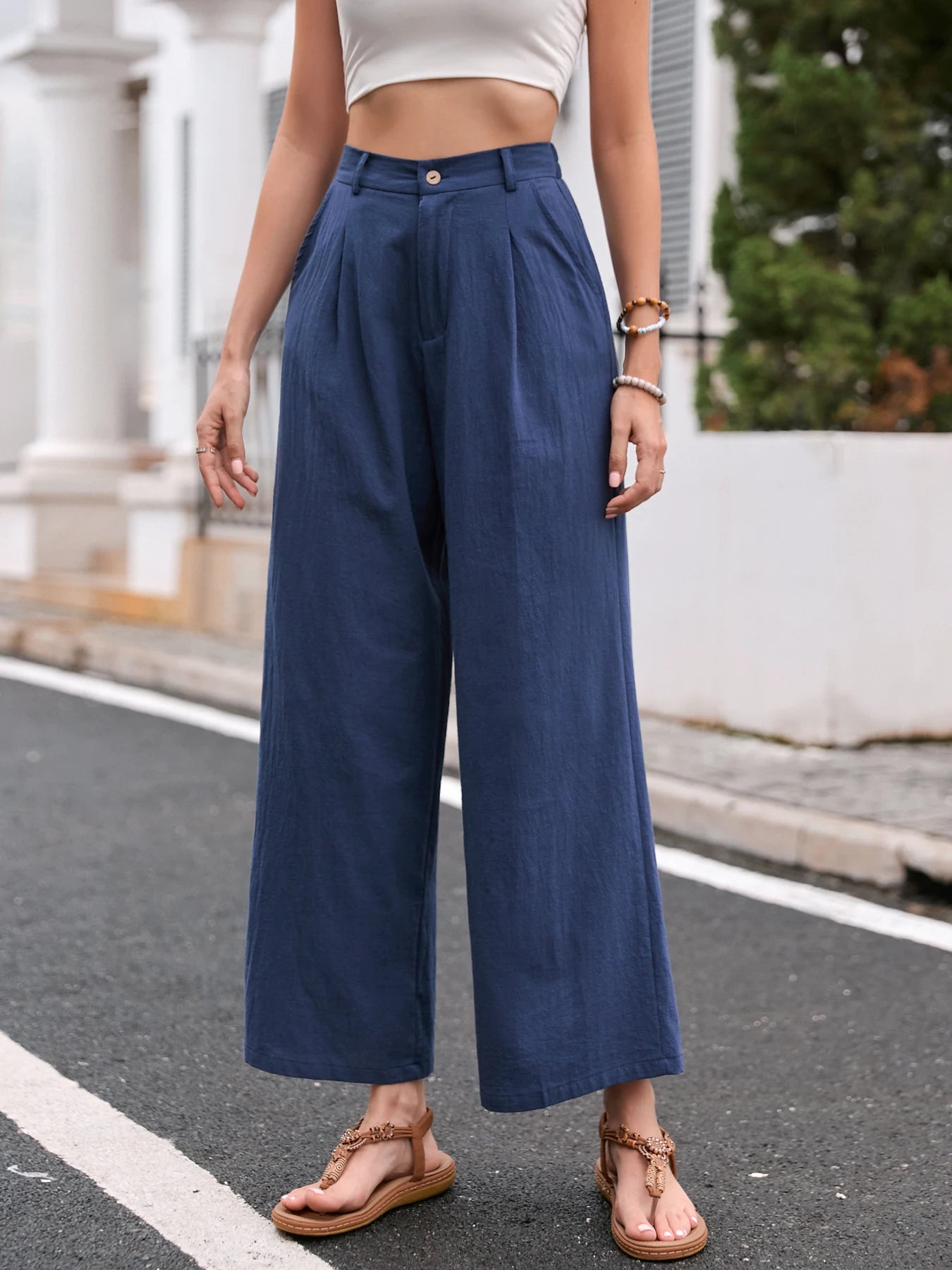 Carmen - Pantalón de Lino Casual con Bolsillos