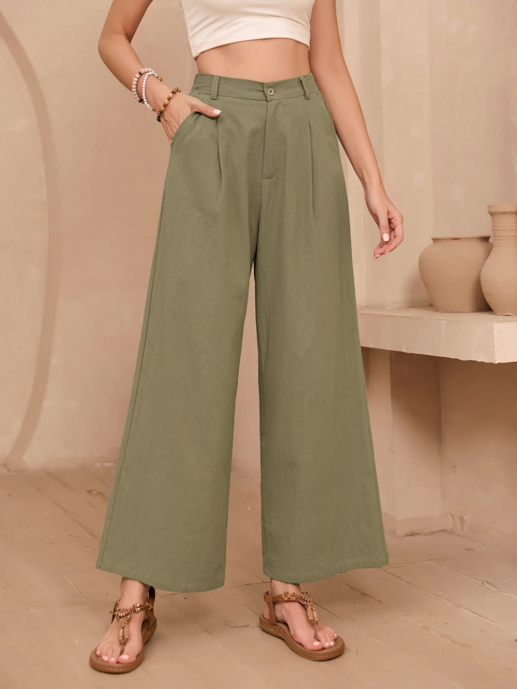 Carmen - Pantalón de Lino Casual con Bolsillos