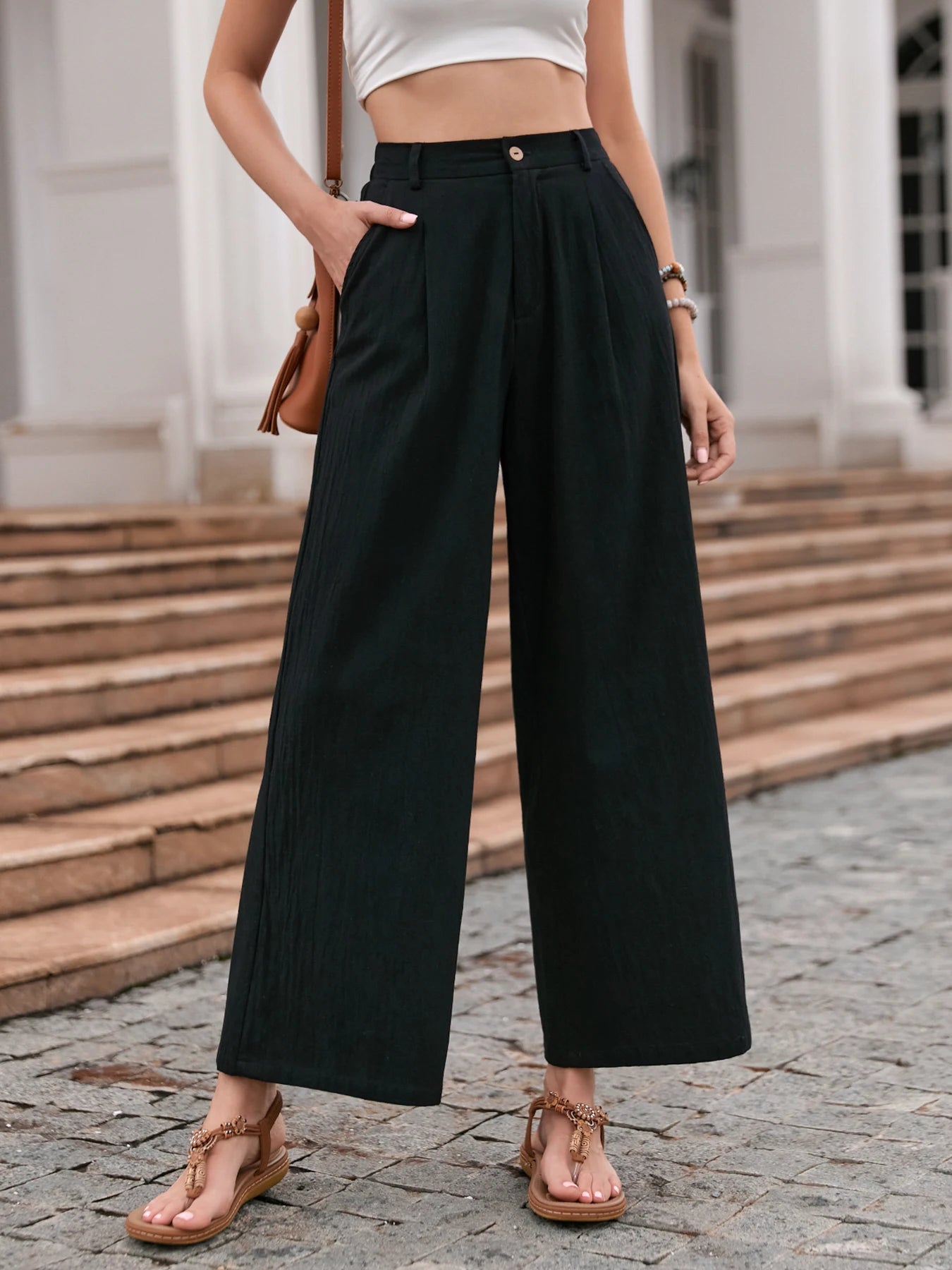 Carmen - Pantalón de Lino Casual con Bolsillos