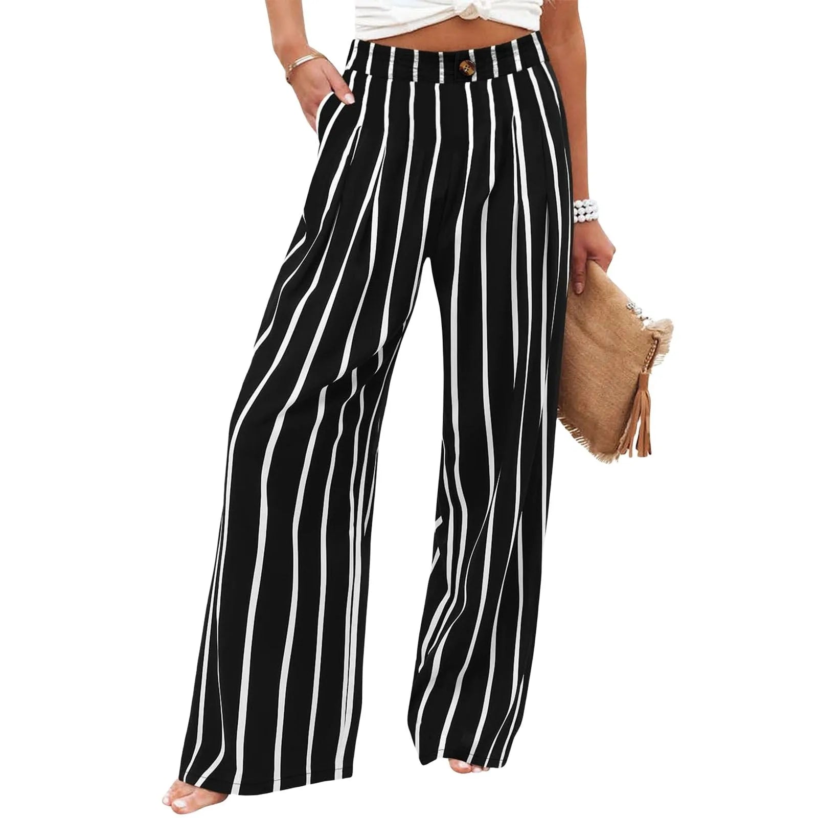 Derika - Jeans Wide Leg de Tiro Alto con Rayas