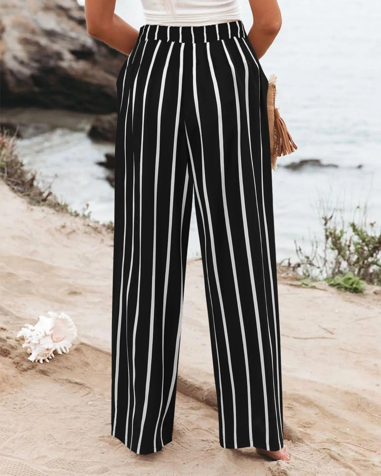 Derika - Jeans Wide Leg de Tiro Alto con Rayas