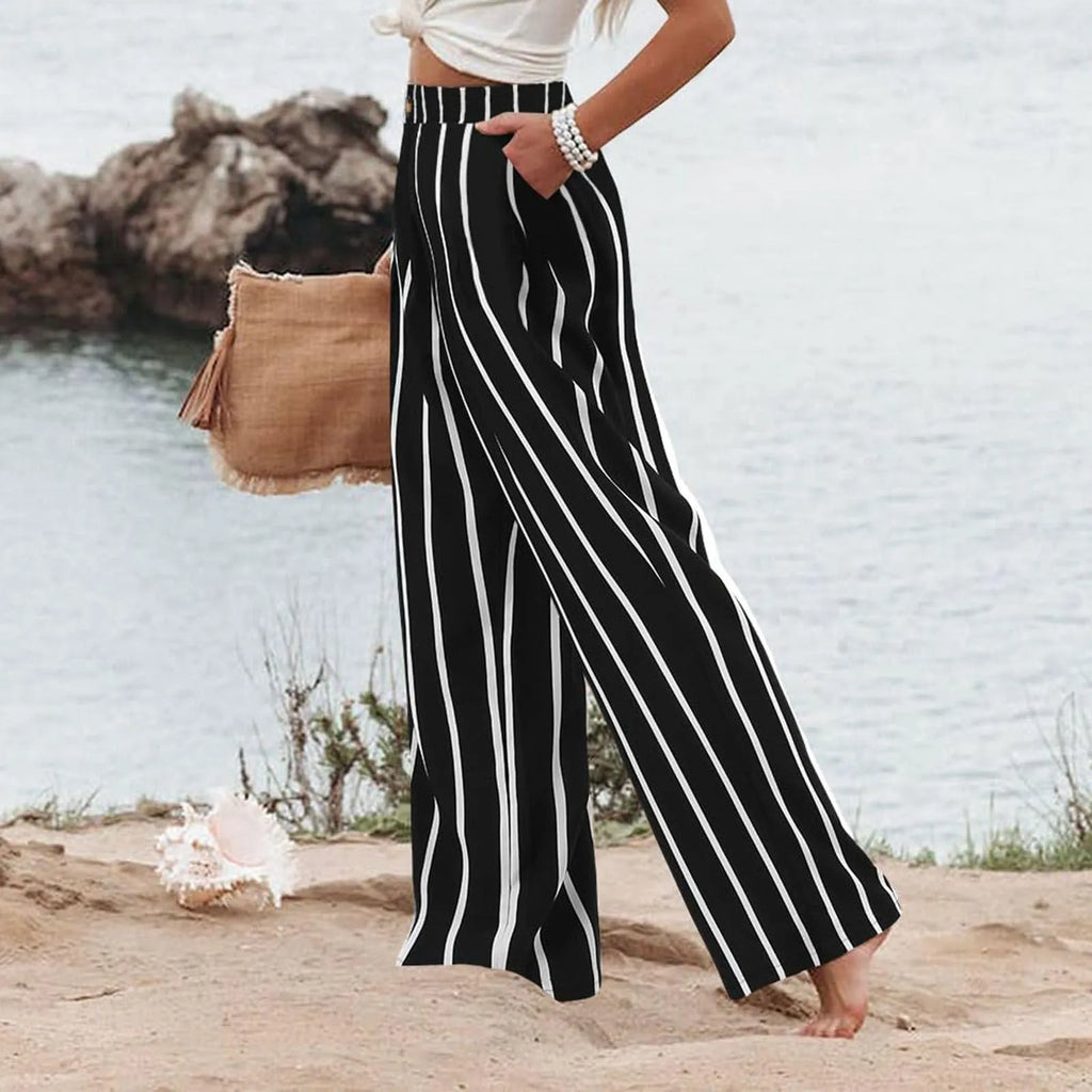 Derika - Jeans Wide Leg de Tiro Alto con Rayas