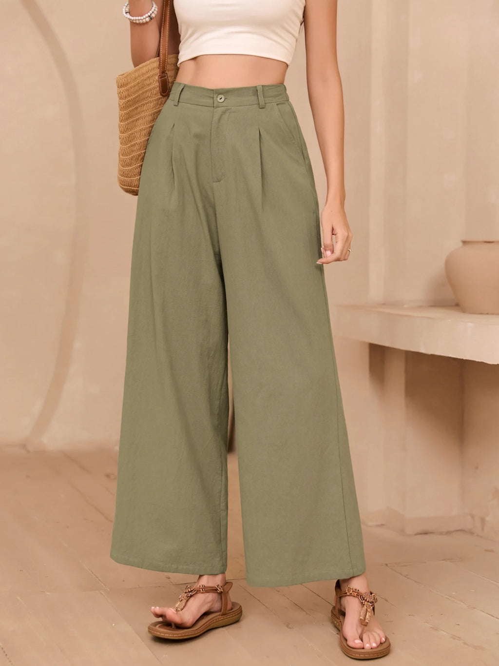 Carmen - Pantalón de Lino Casual con Bolsillos