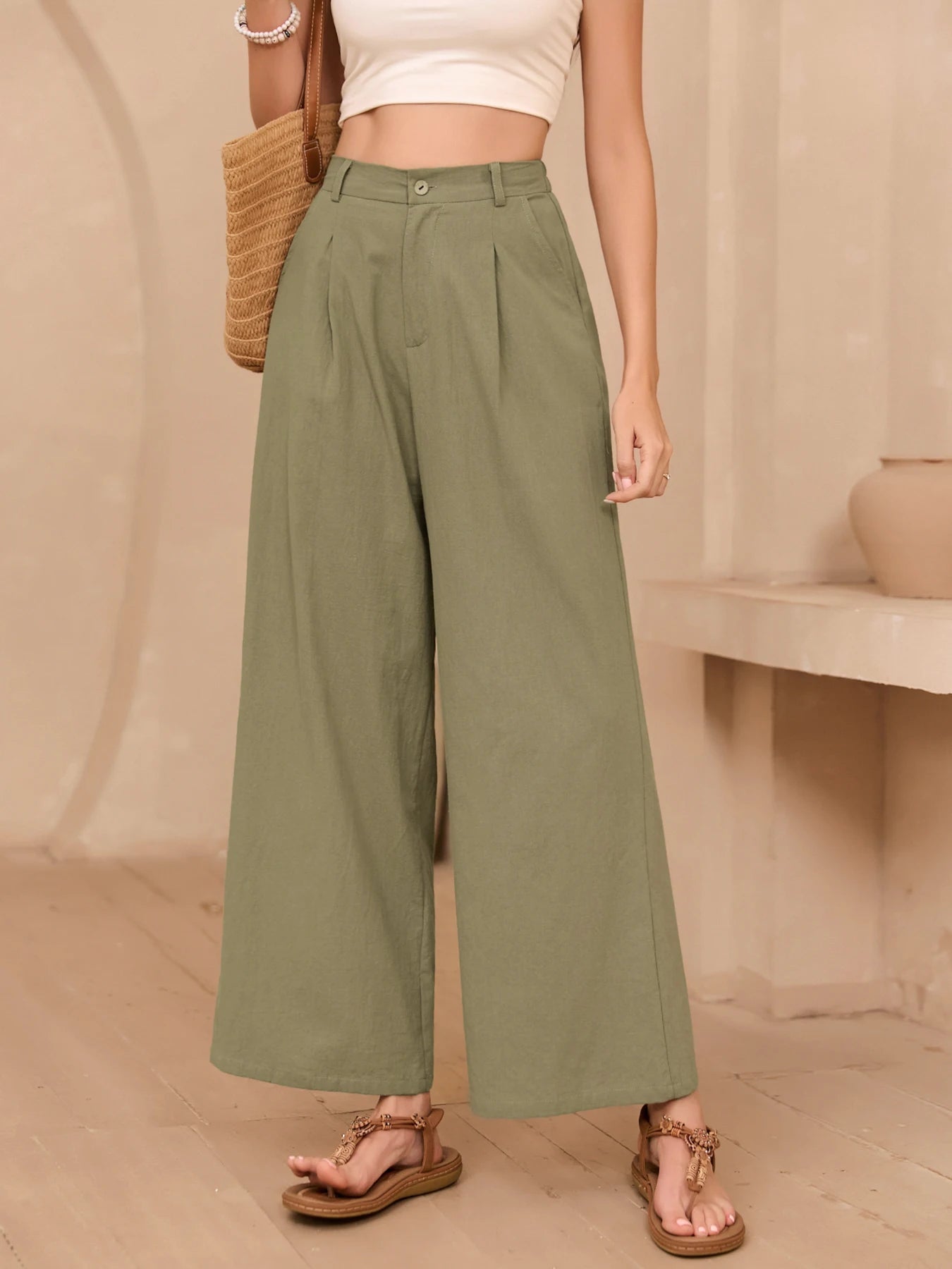 Carmen - Pantalón de Lino Casual con Bolsillos