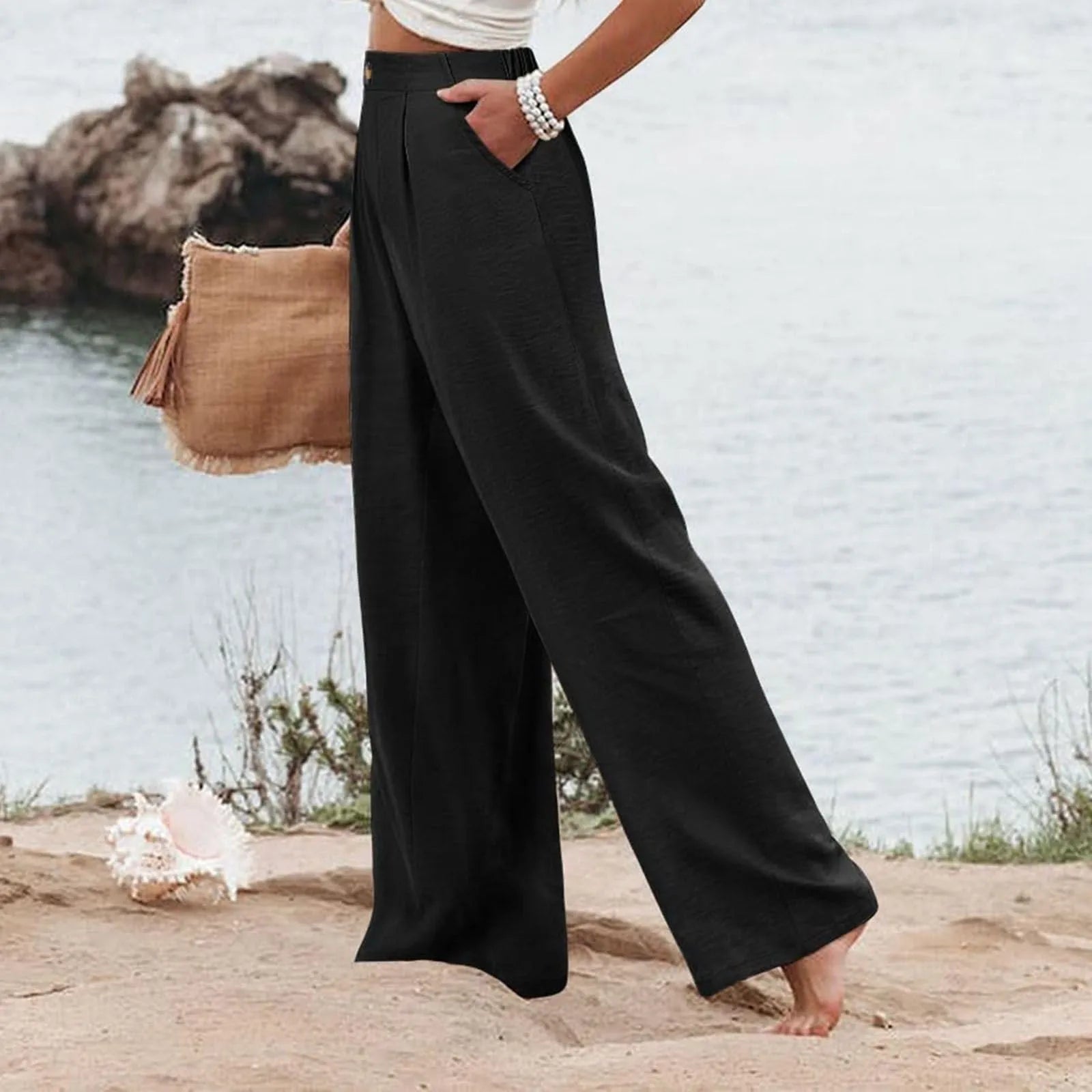 Derika - Jeans Wide Leg de Tiro Alto con Rayas
