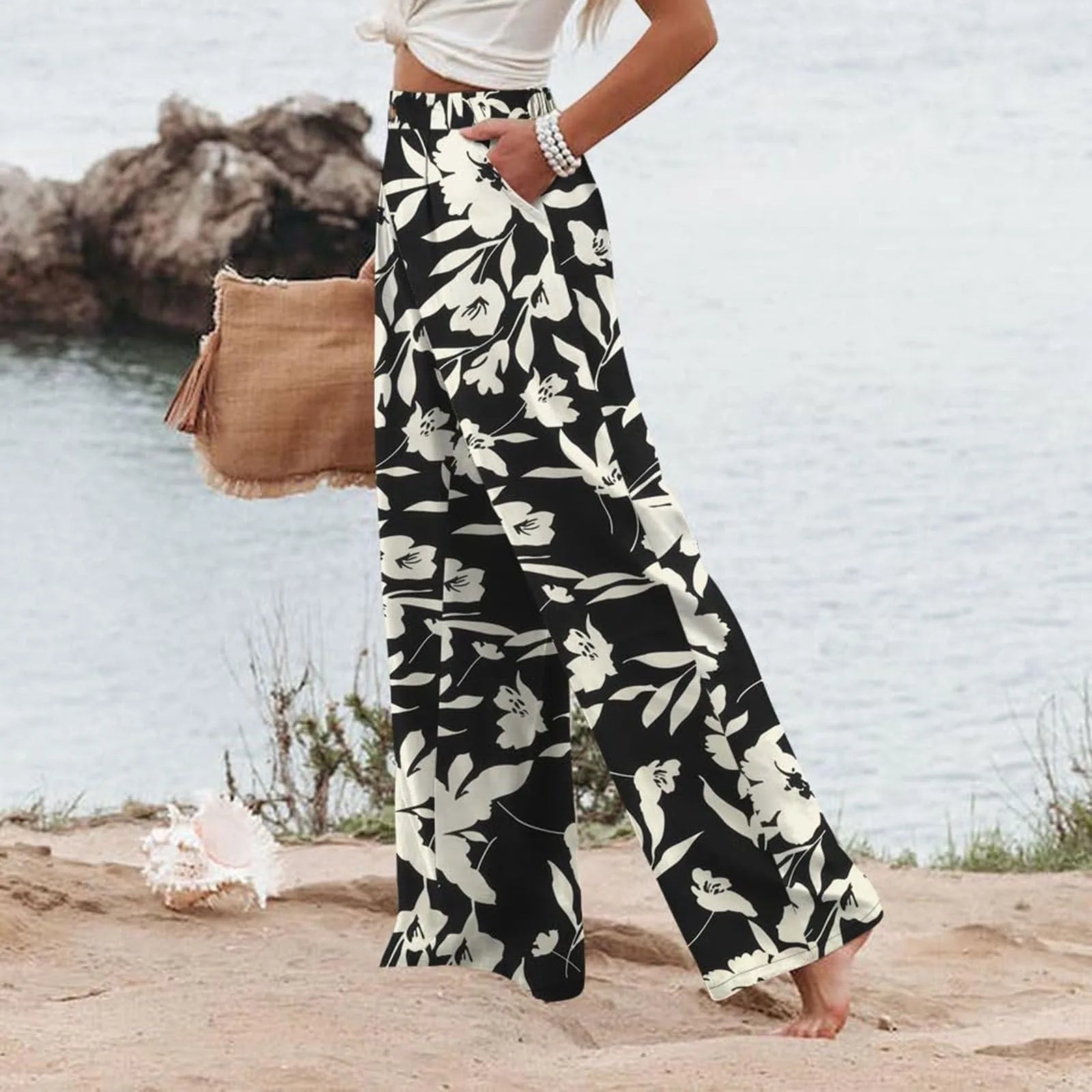Derika - Jeans Wide Leg de Tiro Alto con Rayas