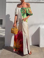 Rhoada - Vestido Bohemio Largo de Verano con Manga Linterna