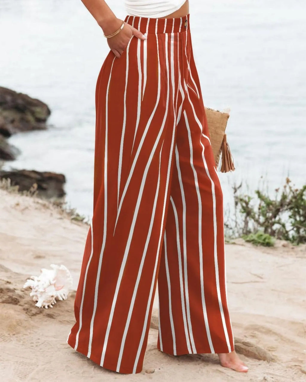 Derika - Jeans Wide Leg de Tiro Alto con Rayas