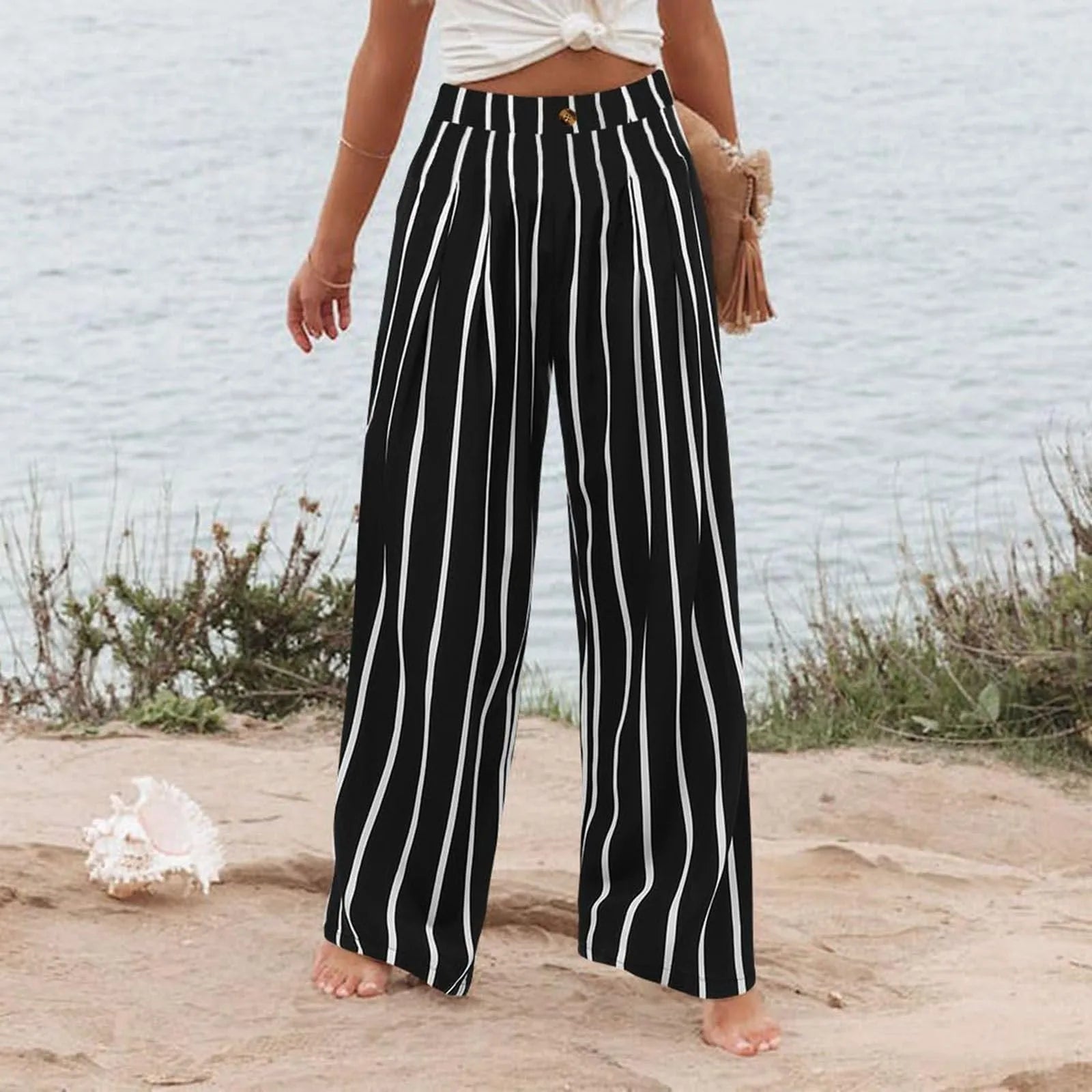 Derika - Jeans Wide Leg de Tiro Alto con Rayas