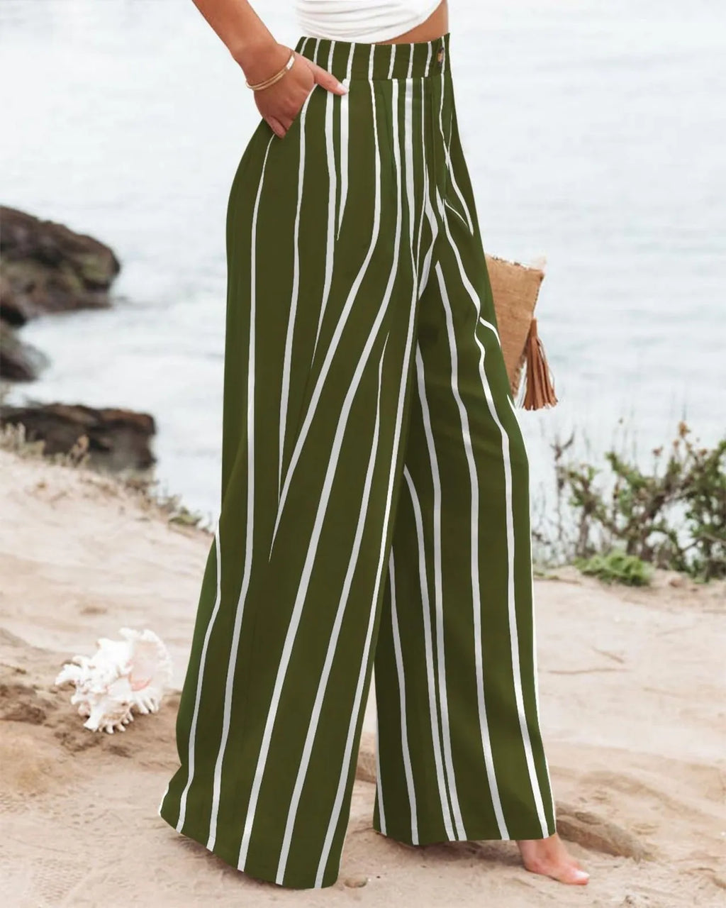 Derika - Jeans Wide Leg de Tiro Alto con Rayas