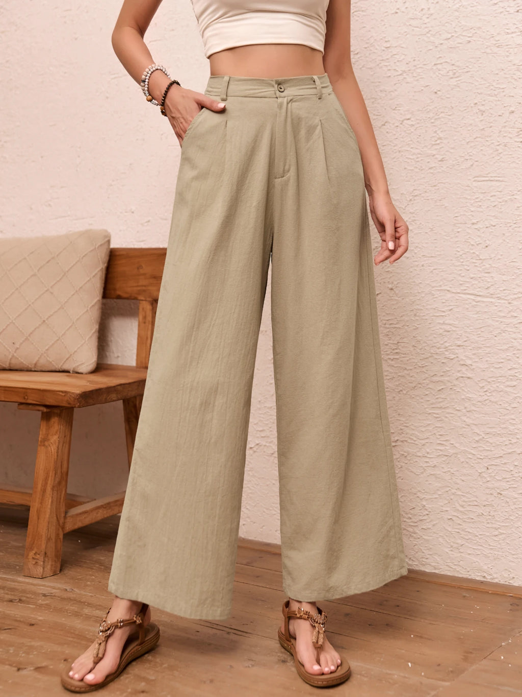 Carmen - Pantalón de Lino Casual con Bolsillos