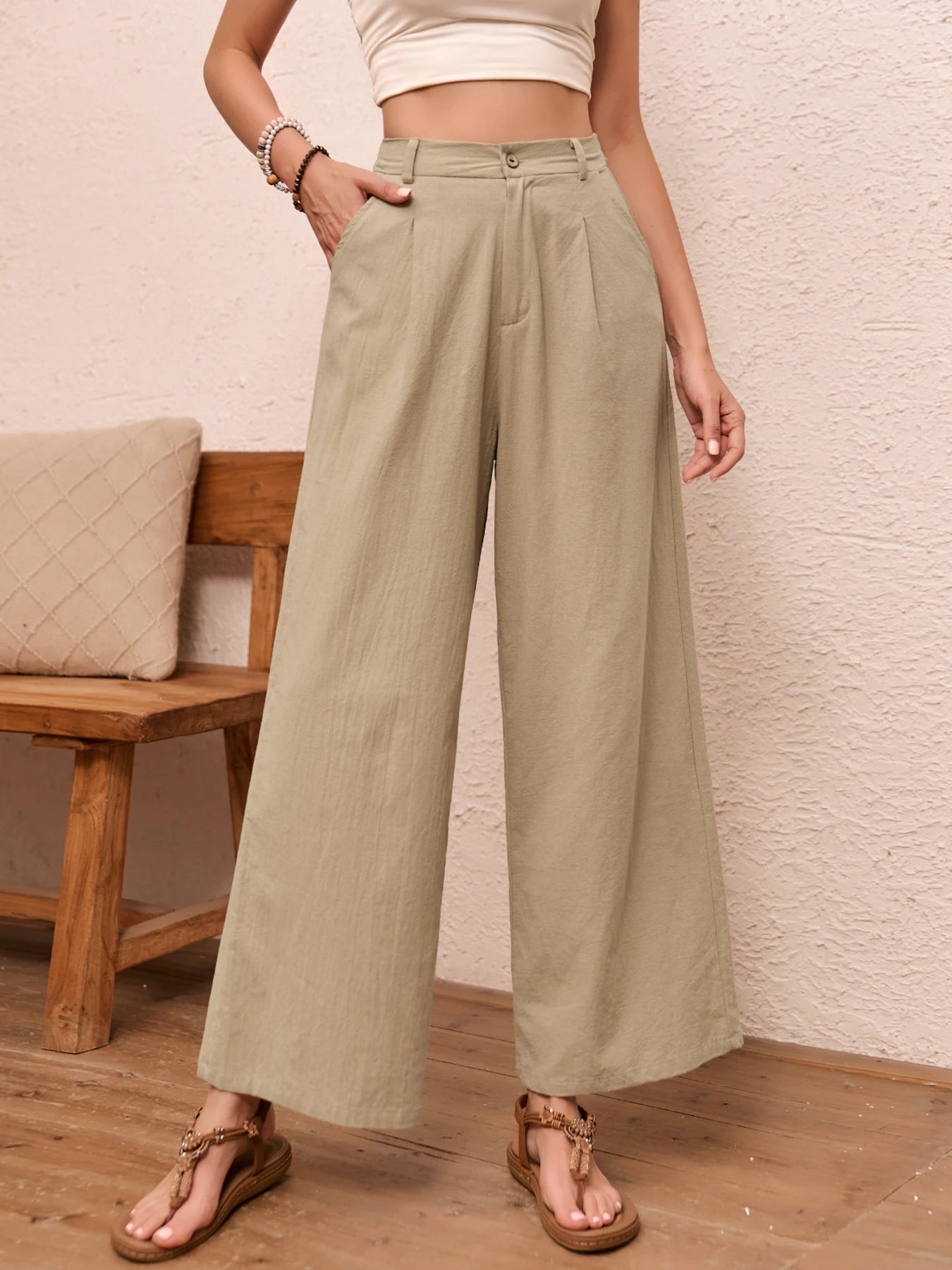 Carmen - Pantalón de Lino Casual con Bolsillos