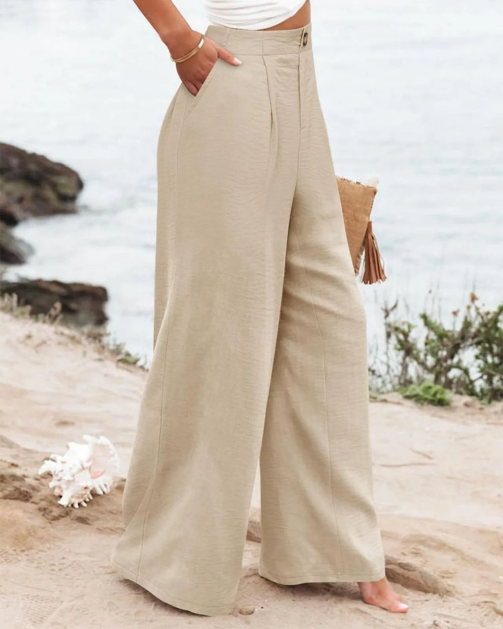 Derika - Jeans Wide Leg de Tiro Alto con Rayas