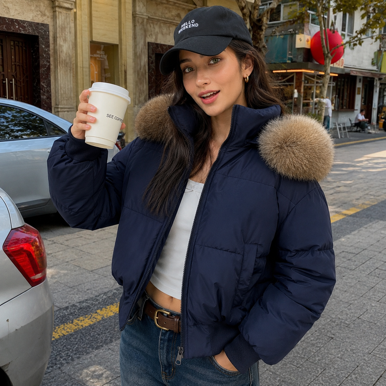 Bianca - Chaqueta acolchada con capucha desmontable y cuello de pelo sintético