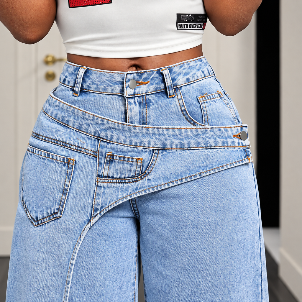 Selena - Pantalón vaquero recto de algodón y poliéster