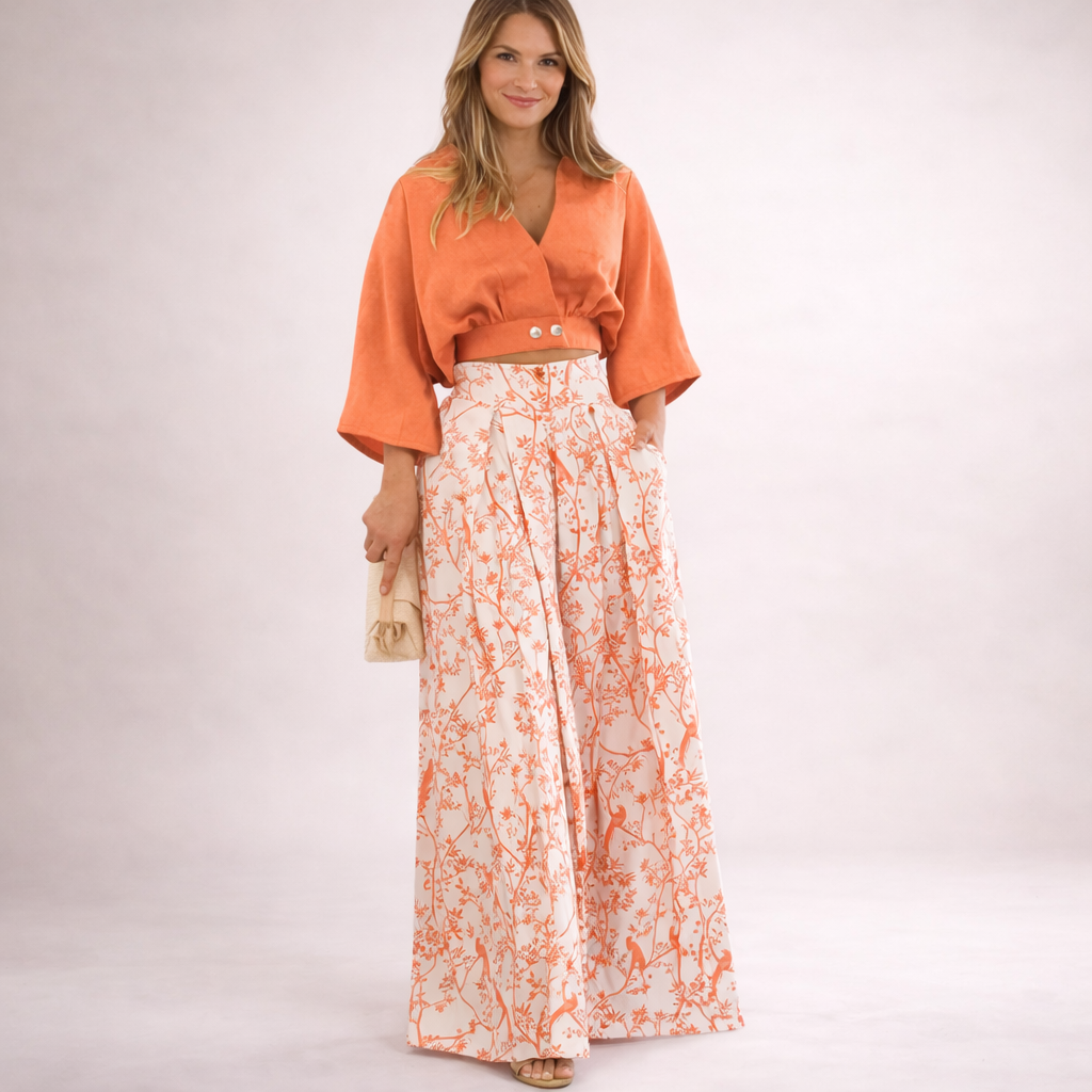 Ella – Conjunto Casual Elegante de Dos Piezas con Pantalón Ancho