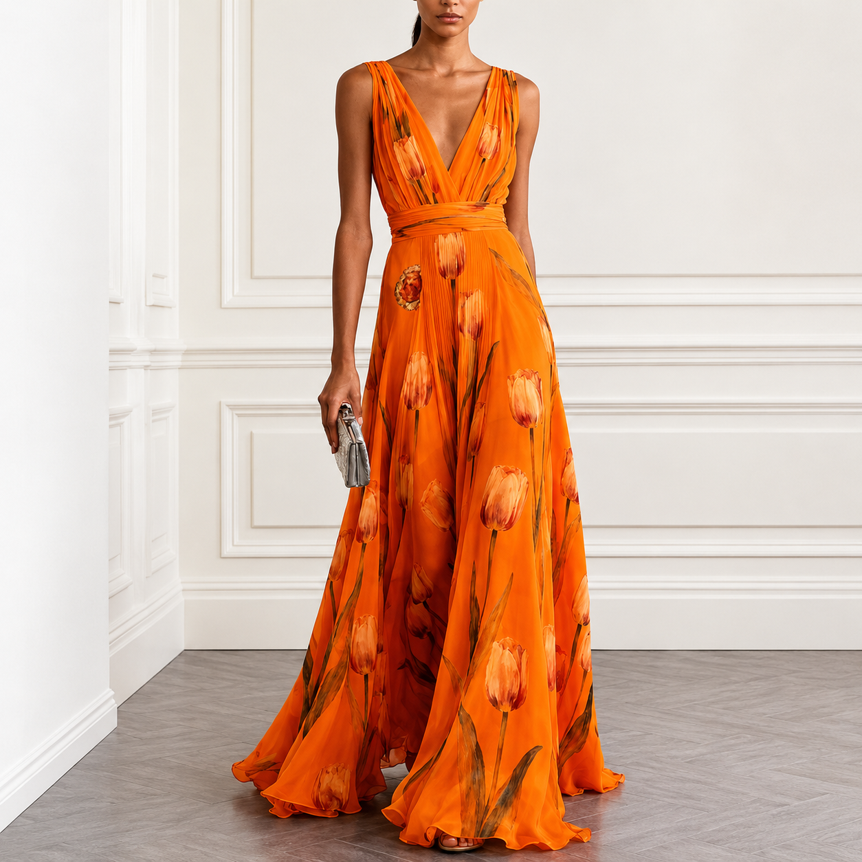 María - Vestido largo floral de poliéster