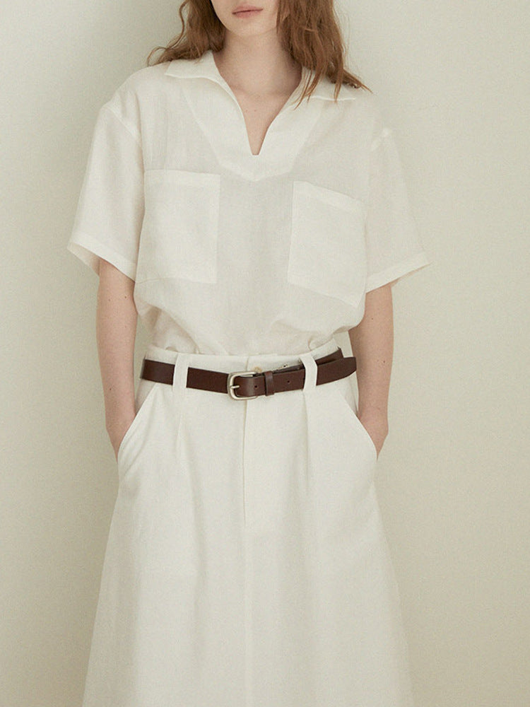 Alexia - Blusa de lino 100% con escote en V
