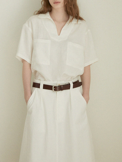 Alexia - Blusa de lino 100% con escote en V
