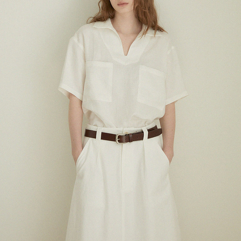 Alexia - Blusa de lino 100% con escote en V