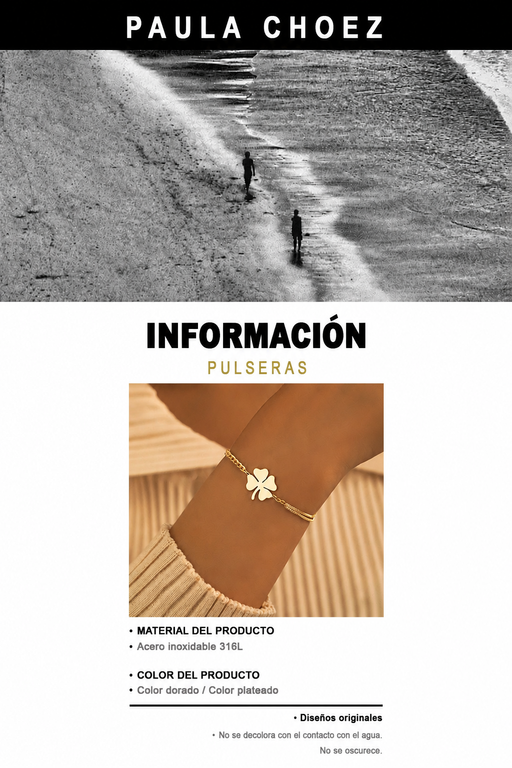 Trebol- Pulsera Elegante de Acero Inoxidable