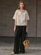 Alexia - Blusa de lino 100% con escote en V
