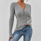 Aria - Blusa de canalé ajustada con cuello de botones