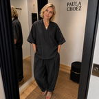 Paola - Conjunto de pantalón y blusa de algodón con efecto lino