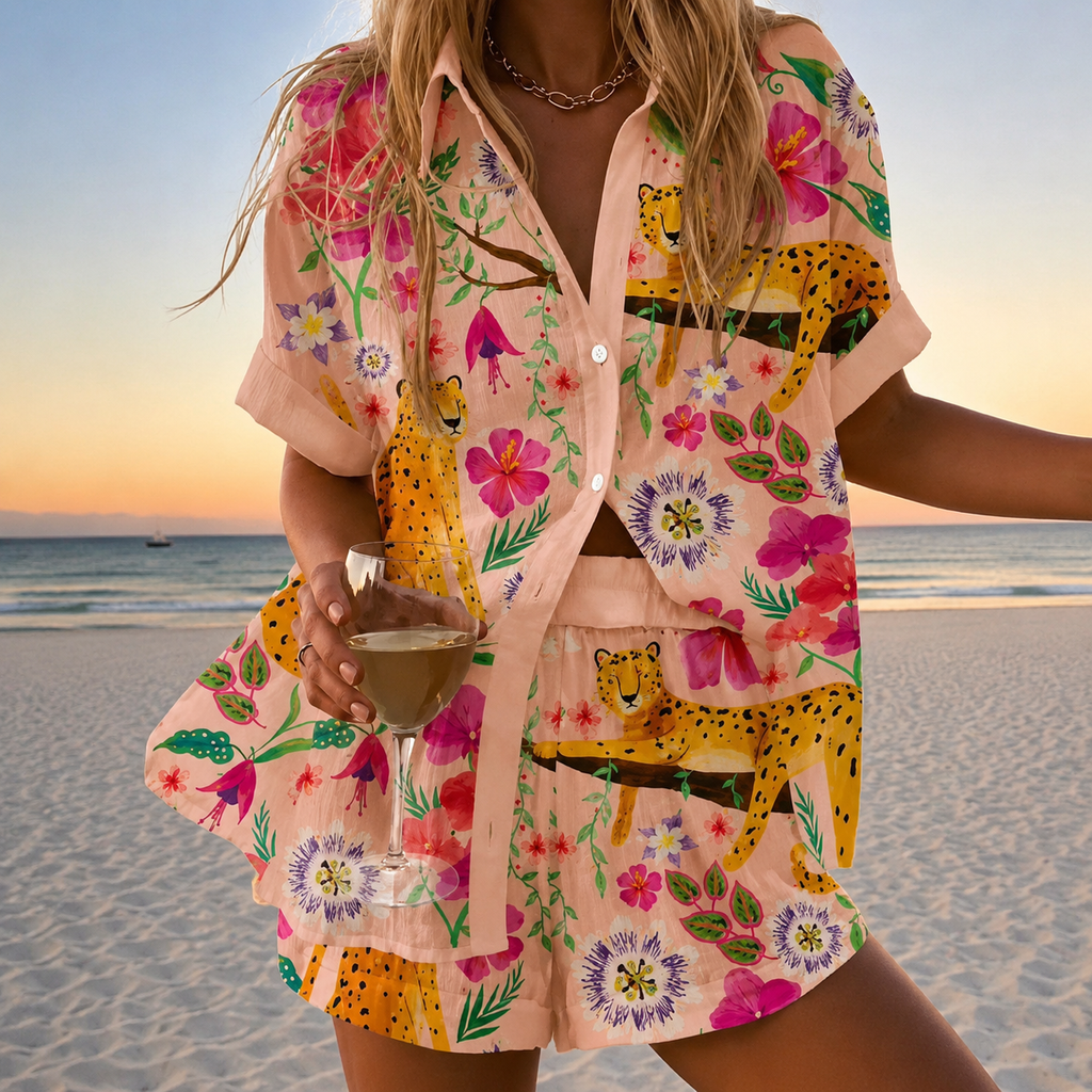Elvira - conjunto estampado de poliéster transpirable