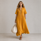 Patricia - Vestido Corte Suelto, Escote en V y Estilo Casual Elegante