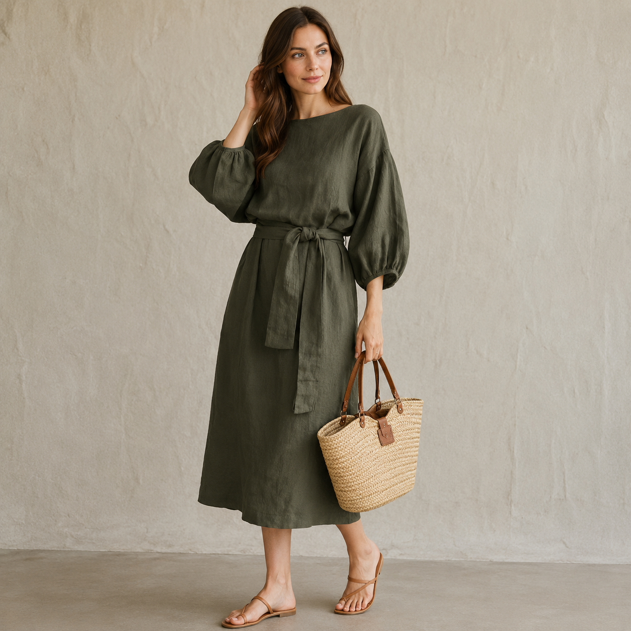 Cinta - Vestido midi de lino y algodón