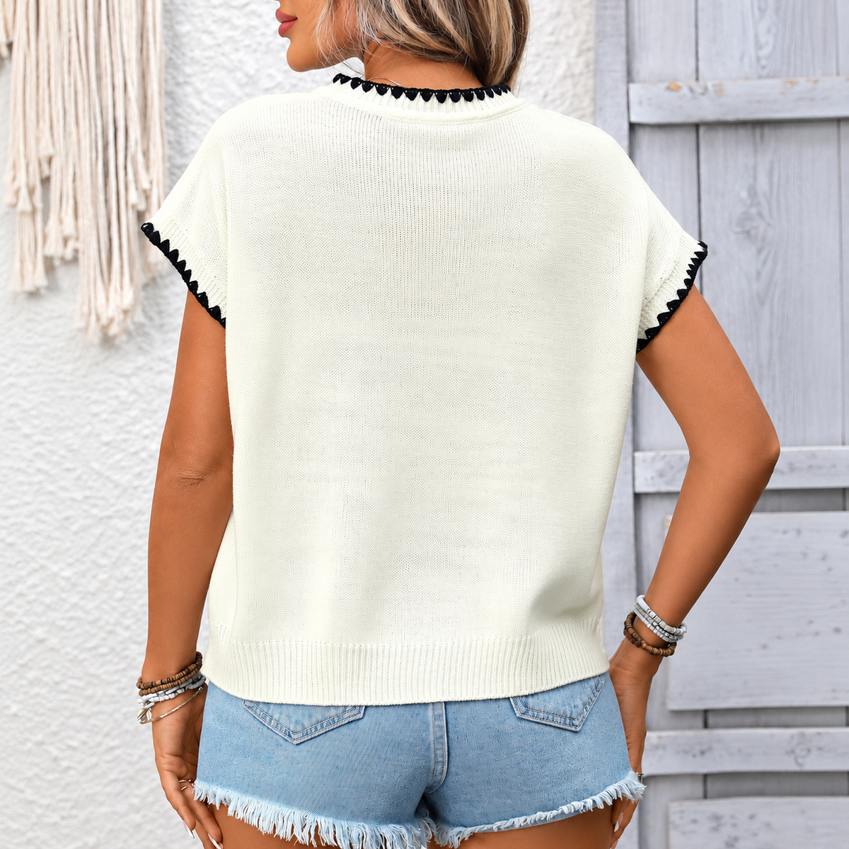 Lady - jersey de punto crochet de manga corta
