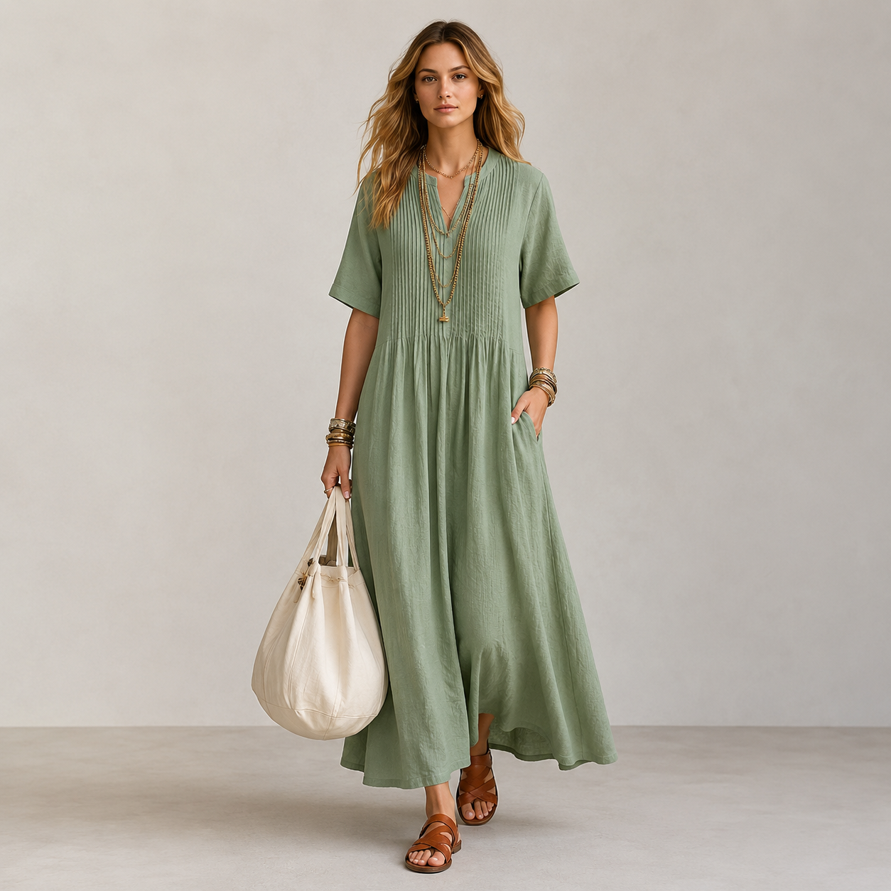 Patricia - Vestido Corte Suelto, Escote en V y Estilo Casual Elegante
