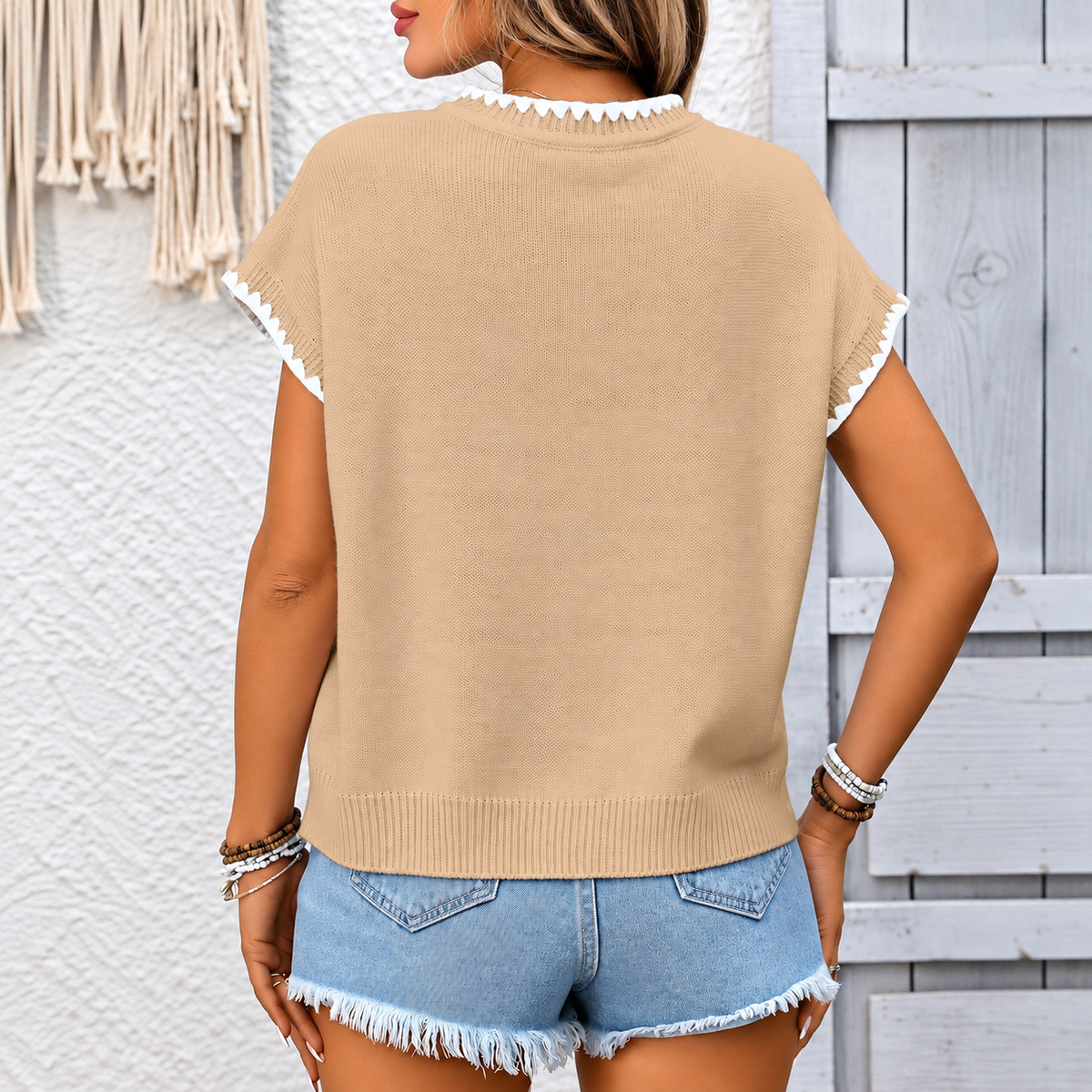 Lady - jersey de punto crochet de manga corta