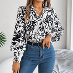 Tania - Blusa floral de poliéster con mangas farol