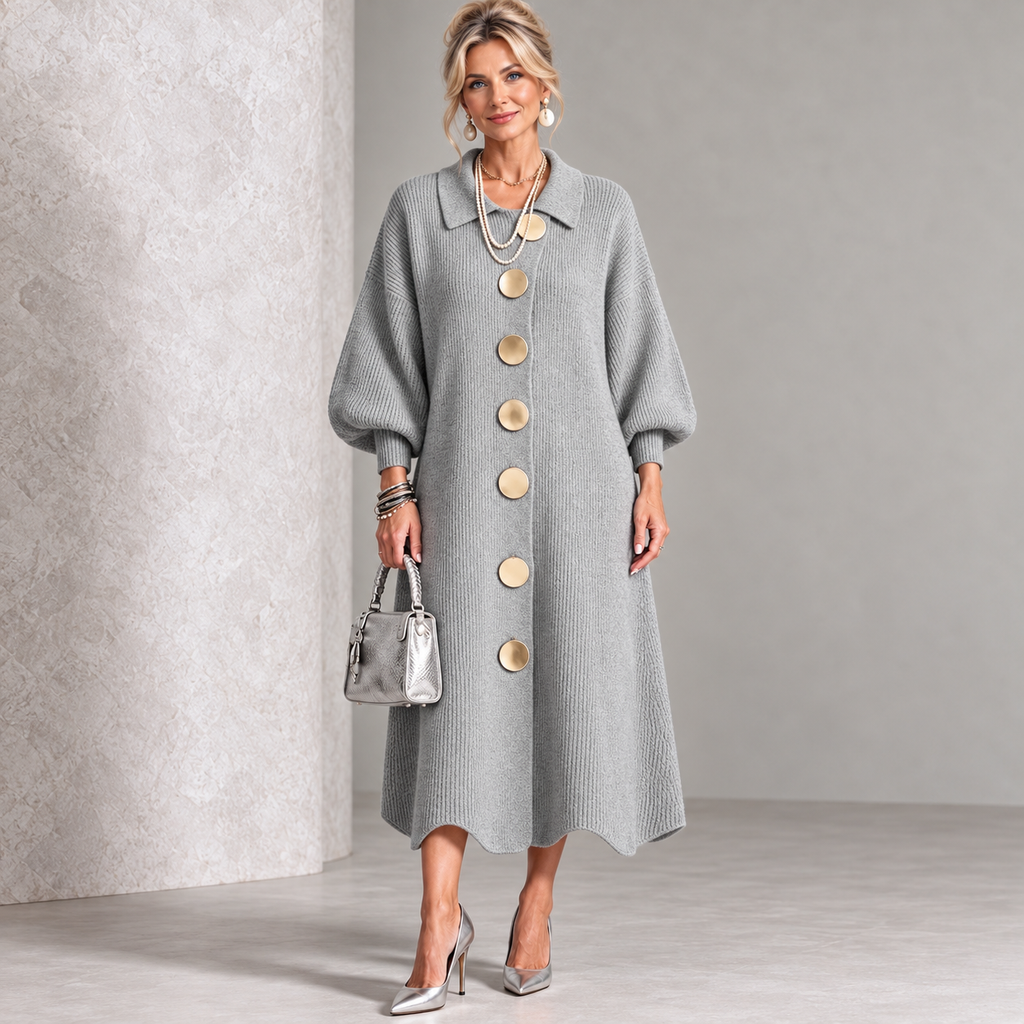 Sara – vestido de poliéster con botones metálicos