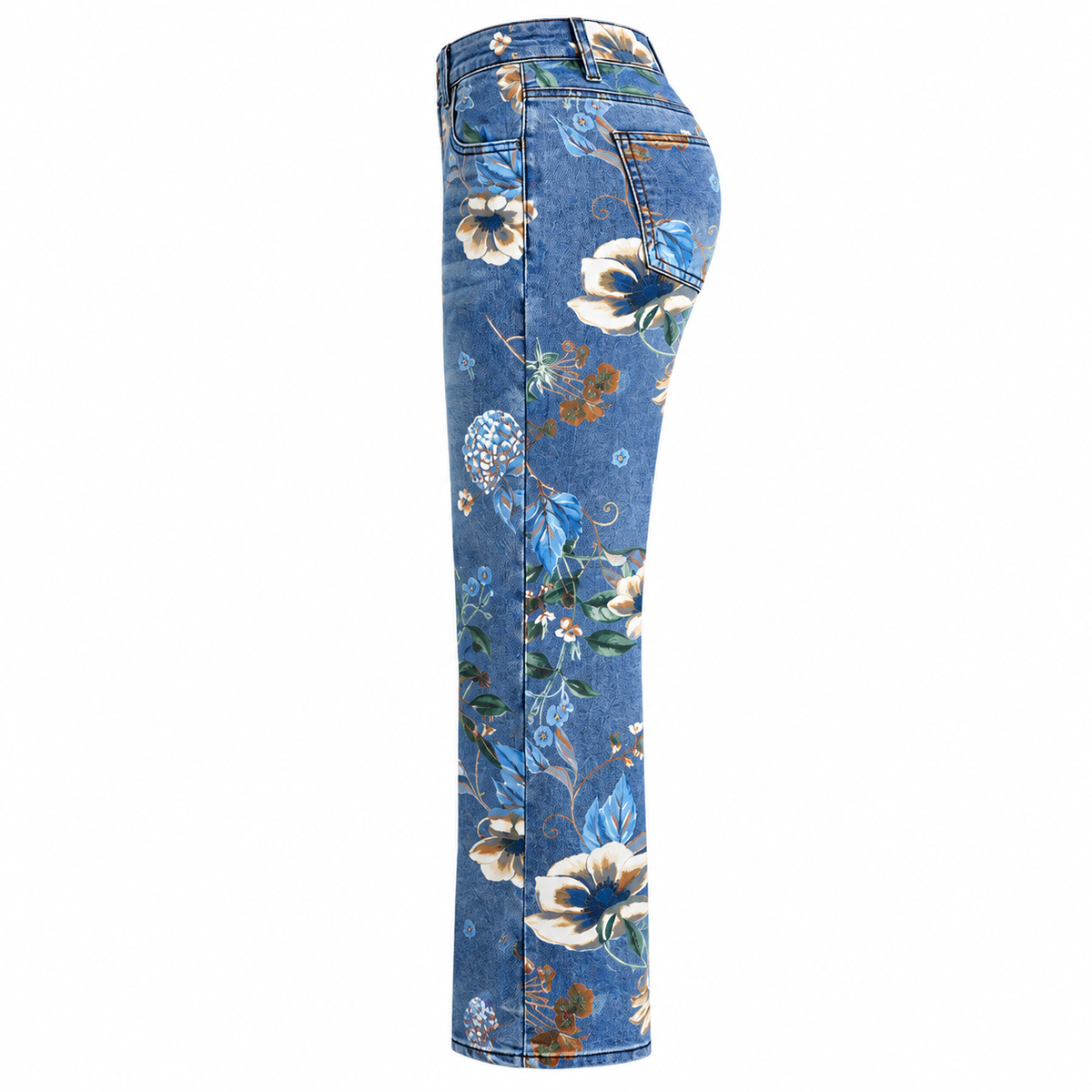 Flor - Pantalón vaquero de algodón denim estampado