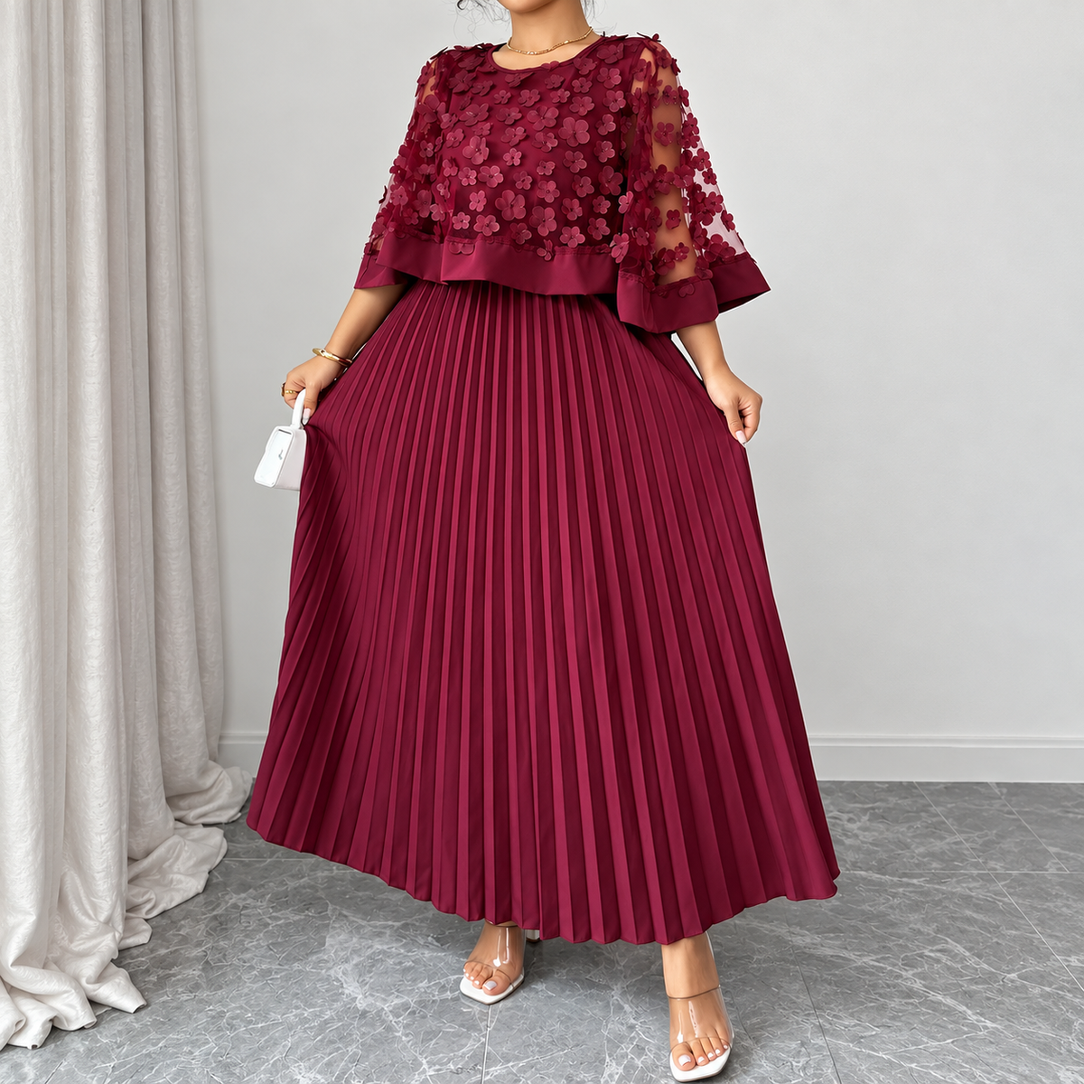 Galia - vestido de poliéster con capa de malla