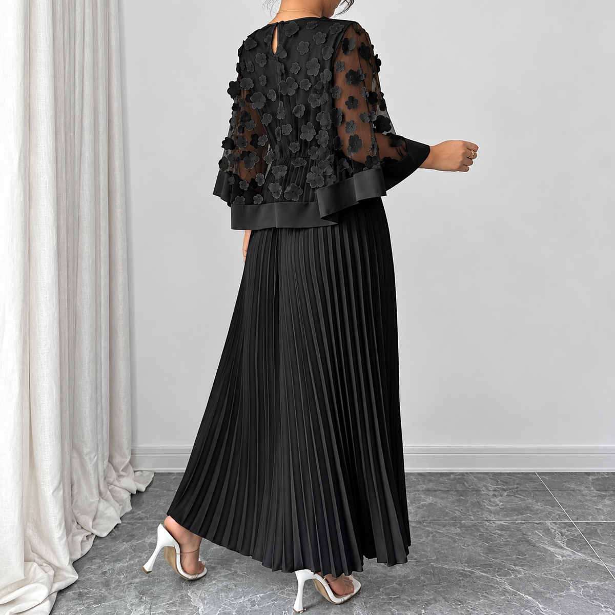 Galia - vestido de poliéster con capa de malla