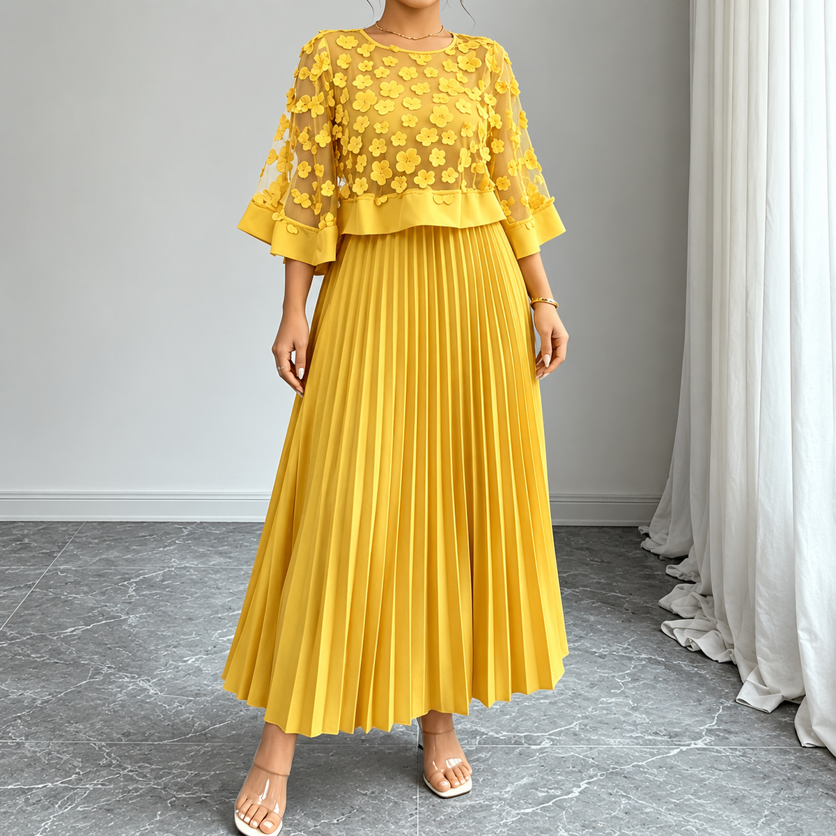 Galia - vestido de poliéster con capa de malla