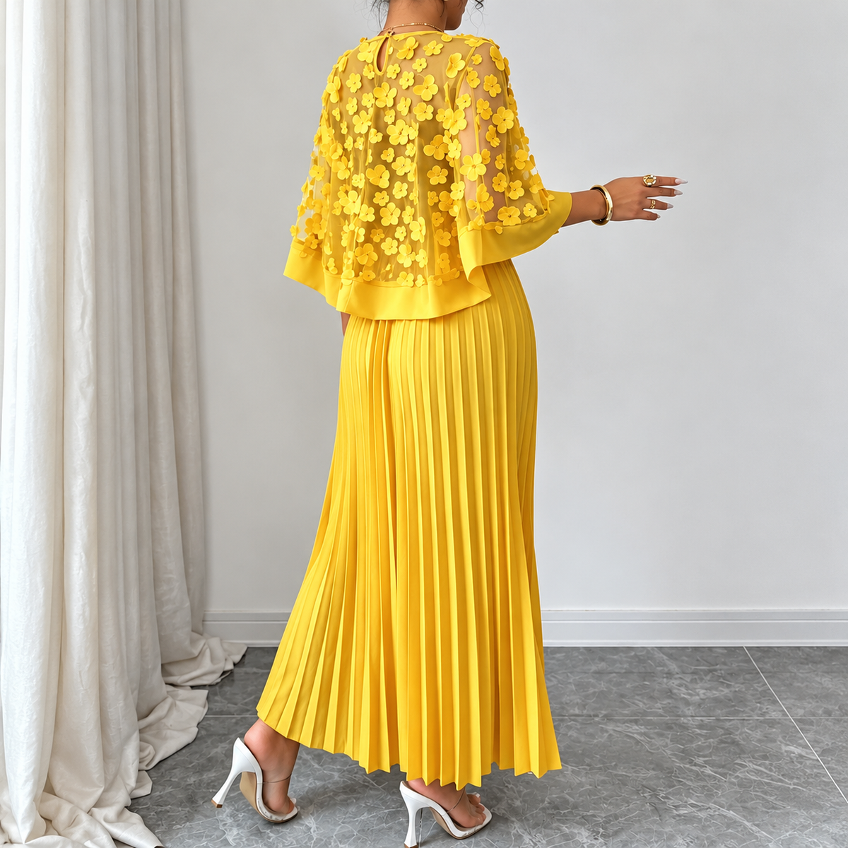 Galia - vestido de poliéster con capa de malla