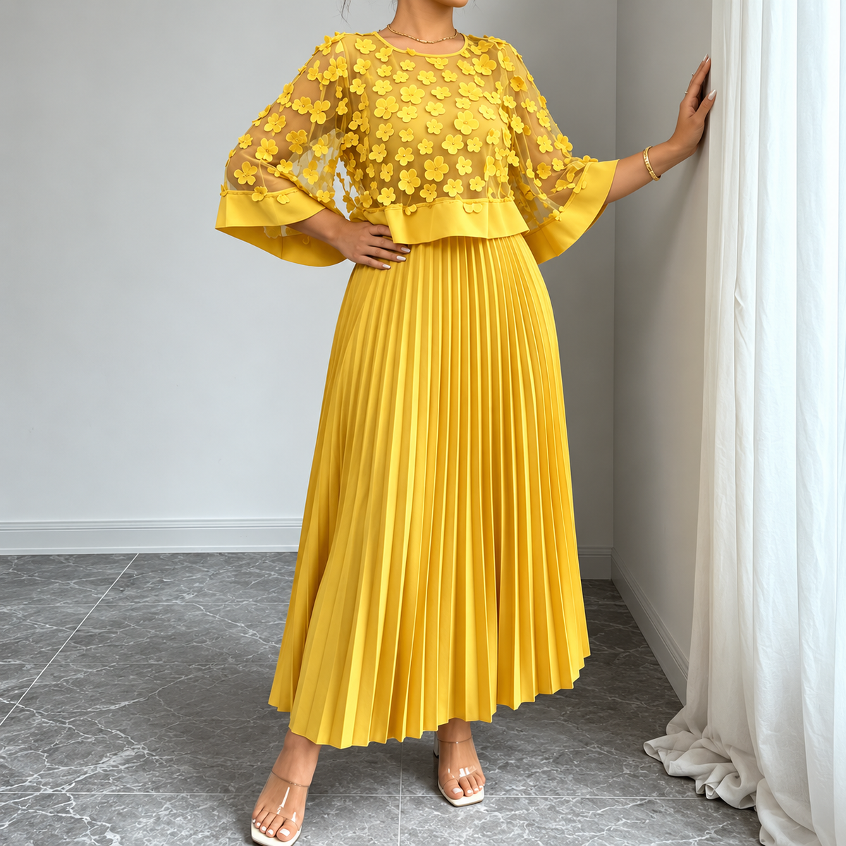 Galia - vestido de poliéster con capa de malla