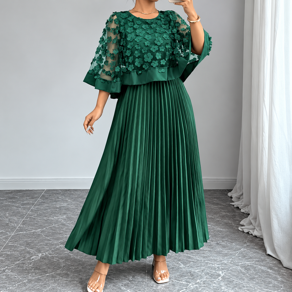 Galia - vestido de poliéster con capa de malla